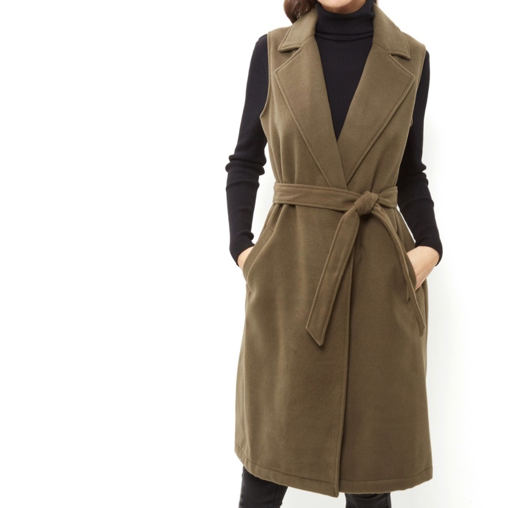 New Look Khaki Sleeveless Longline Coat Vest